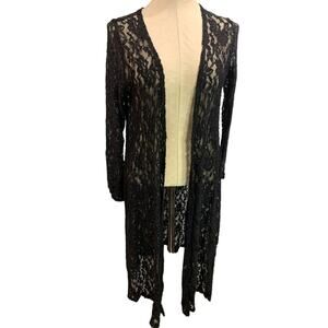 Small LulaRoe Womens Sarah Duster Cardigan Black Stretch Lace
